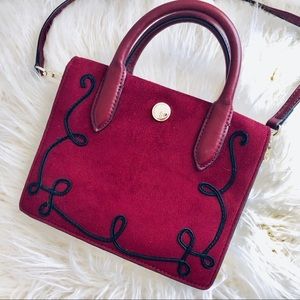Embroidered Maroon Suede Handbag / Crossbody